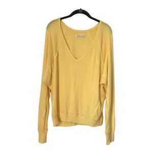 We The Free Top Womens Size Small Yellow Waffle Knit Thermal Distressed Bohemian